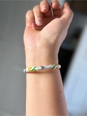 Enamel Swirl White Bracelet with Green & Yellow Accents